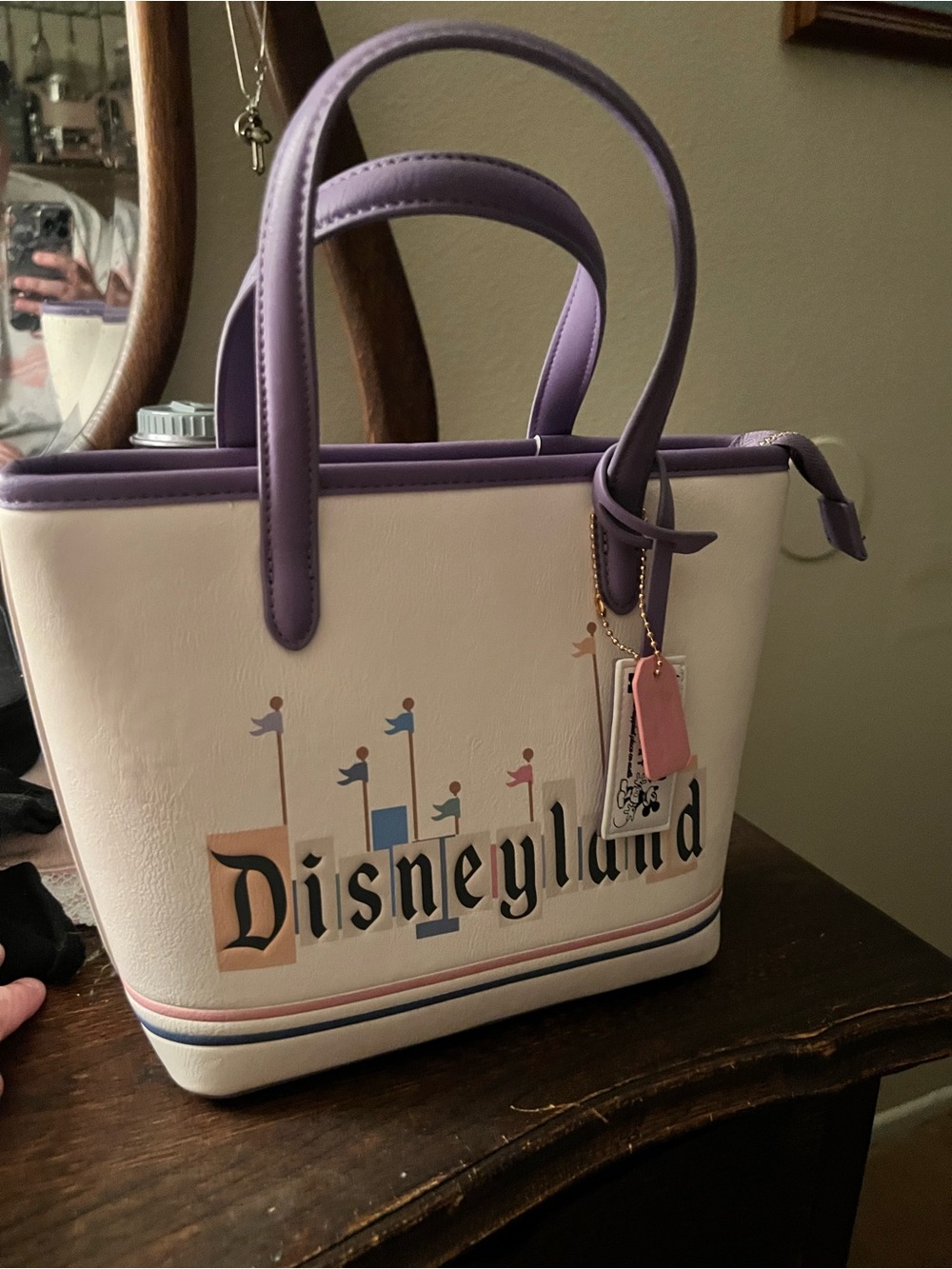 Small Disney White Tote with Lavender Trim and Multi-Accent Print
